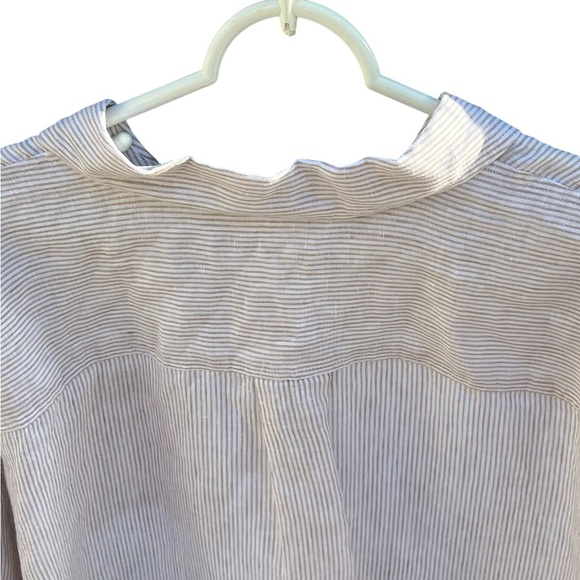 Haven Well Within NWOT 100% linen white tan striped button down oversized shirt - Picture 4 of 12